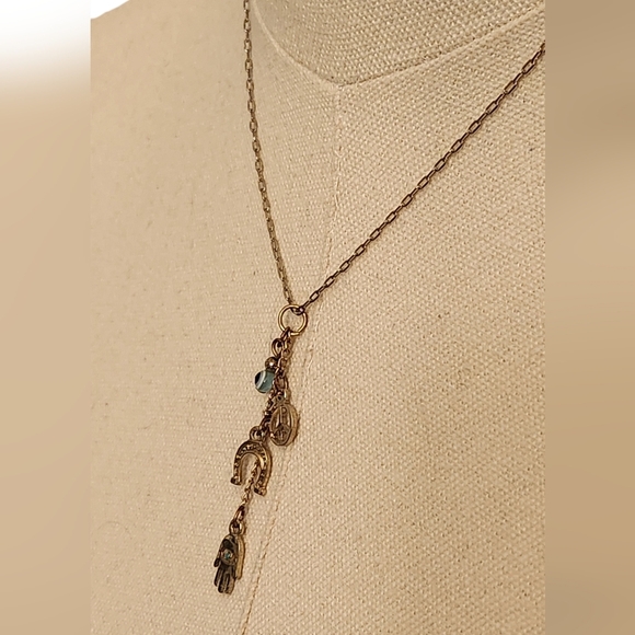 Hamsa Hand Evil Eye Horseshoe Peace Sign Necklace - Picture 3 of 14